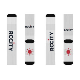 White socks with 'RC CITY' branding