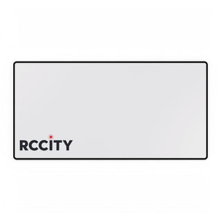 Rectangular white sign with 'RCCITY' logo on a white background