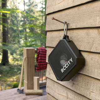 Black Roccus speaker hanging on a wooden wall - RC city