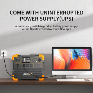 Portable power station with monitor on desk