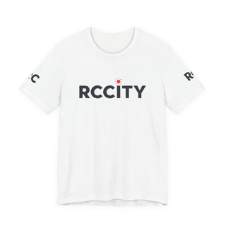 White t-shirt with 'RCCITY' logo 