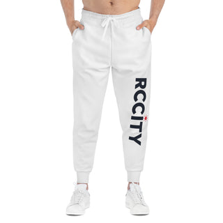 White jogger pants with 'RCCITY' branding - RC city