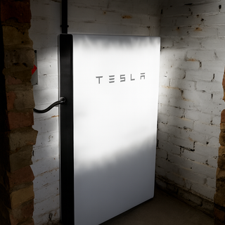 Tesla Powerwall 2 13.5 kWh battery with clean energy icons highlighting energy savings RC City