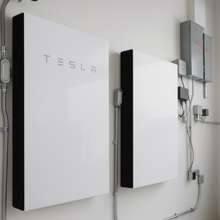 Tesla Powerwall 2 13.5 kWh battery installed on residential wall for solar energy backup