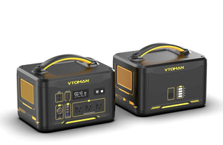 Two black and yellow VTOMAN portable power stations
