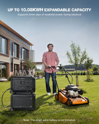 Man operating a lawn mower next to a power station - RC city