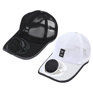 Black and white baseball caps with fan attachments - RC city