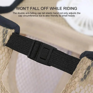 Black elastic band on a cap with text about its features