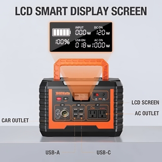 Portable power station with orange handle and EBL branding 
