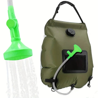 Green inflatable shower bag with a green shower head - RC city