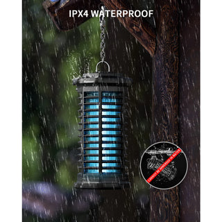 Waterproof insect repellent device with blue light in a rain scene